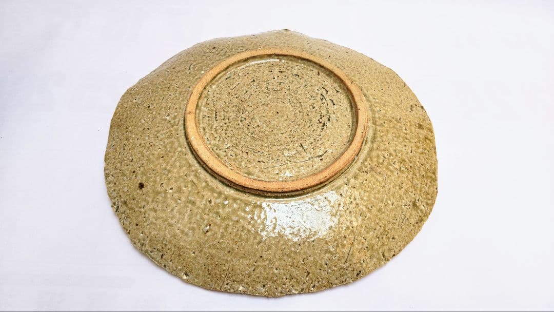 大皿陶器 浅緑円形皿とグレー楕円皿セット