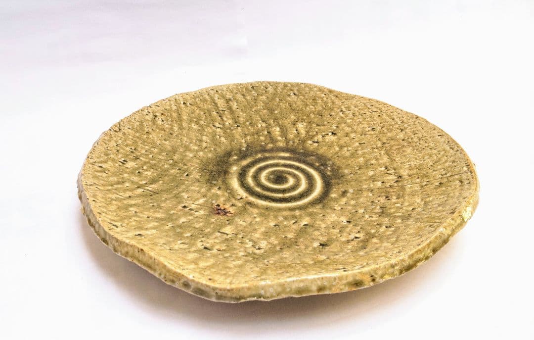 大皿陶器 浅緑円形皿とグレー楕円皿セット