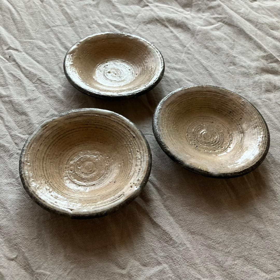 【新品未使用】小澤基晴 粉引き　3寸　小皿　豆皿　3枚セット