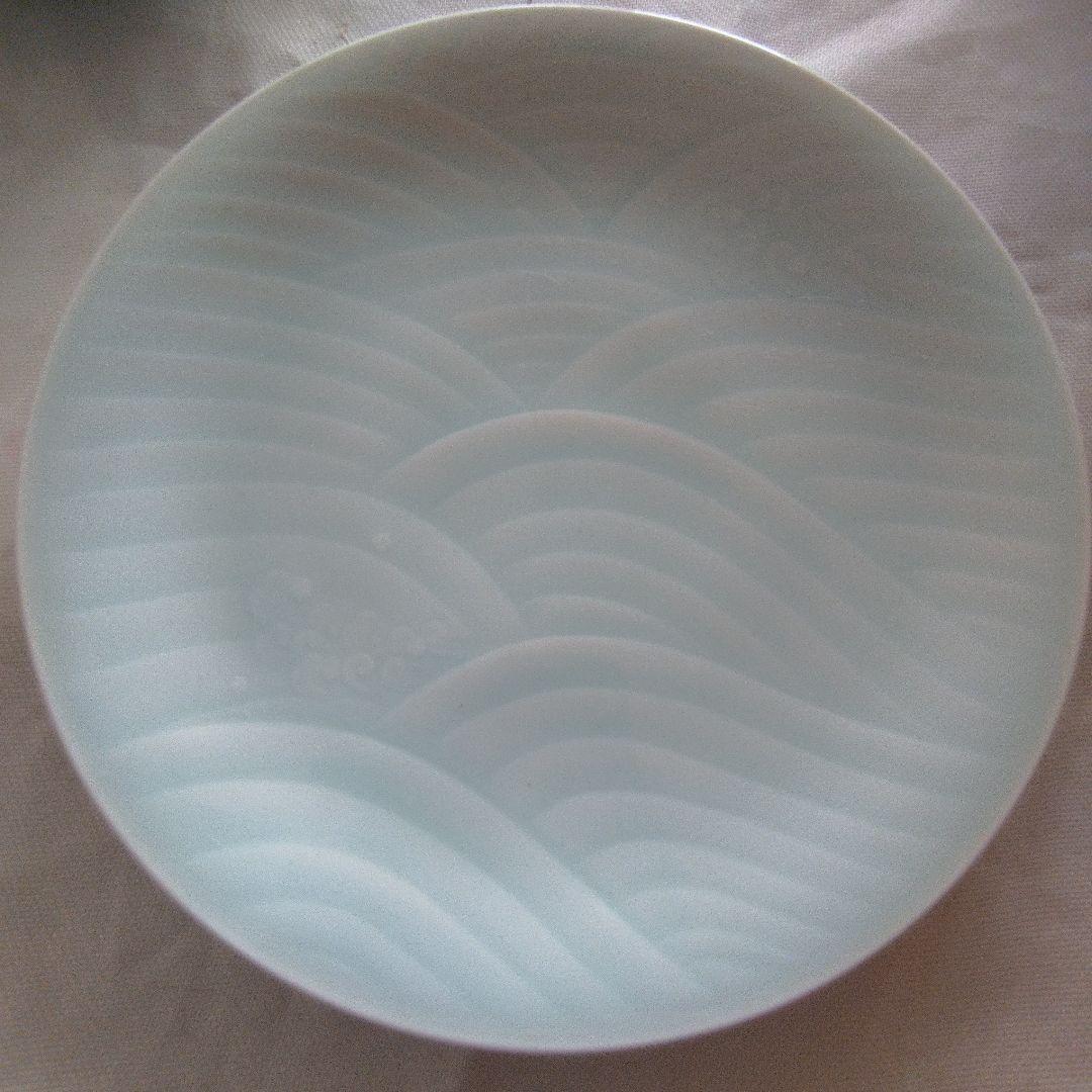 人間国宝　快山窯　塚本快示　青白磁　青海波紋皿６枚