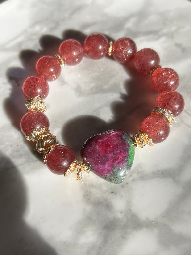 ルビーハートとストロベリークォーツのブレスレット