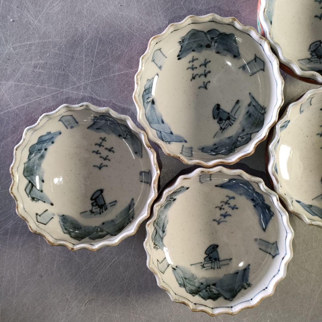 A1258-1/九谷焼/吉煌 造/赤巻山舟文刺身鉢揃 大5客・小5客/懐石道具/