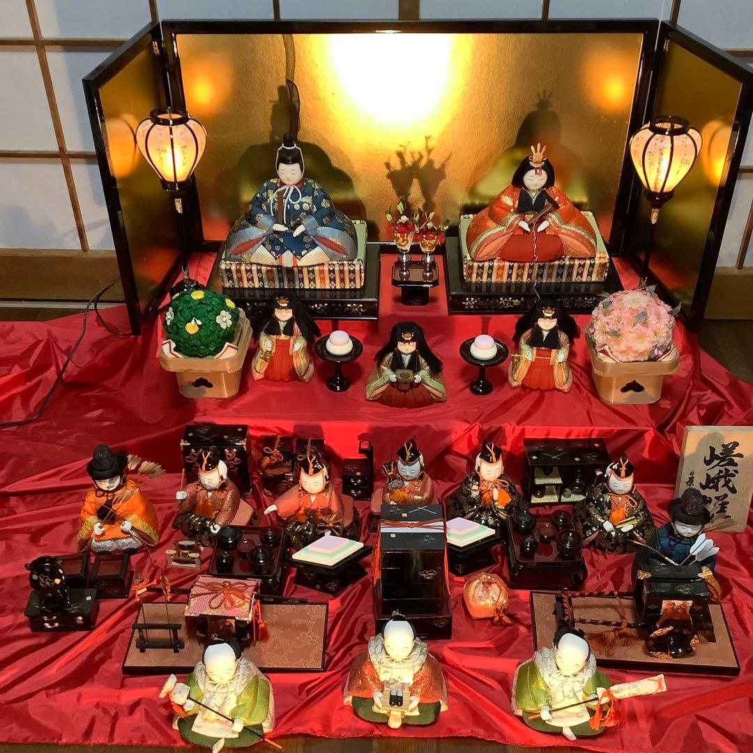︎二世原米洲 (はら べいしゅう)作　【嵯峨雛】 木目込人形　１５人揃い・道具揃