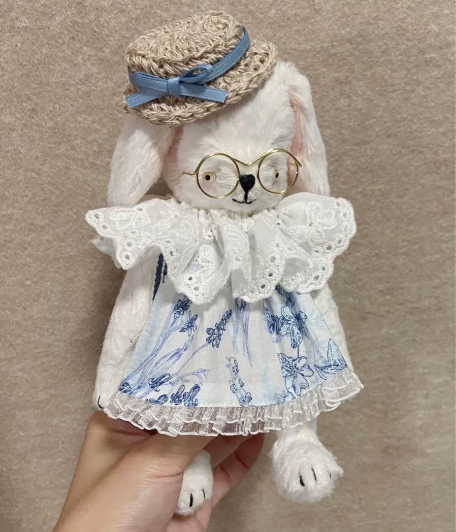 メガネうさぎさん ぬいぐるみ 海外作家様 ハンドメイド 兎 アーティストベア