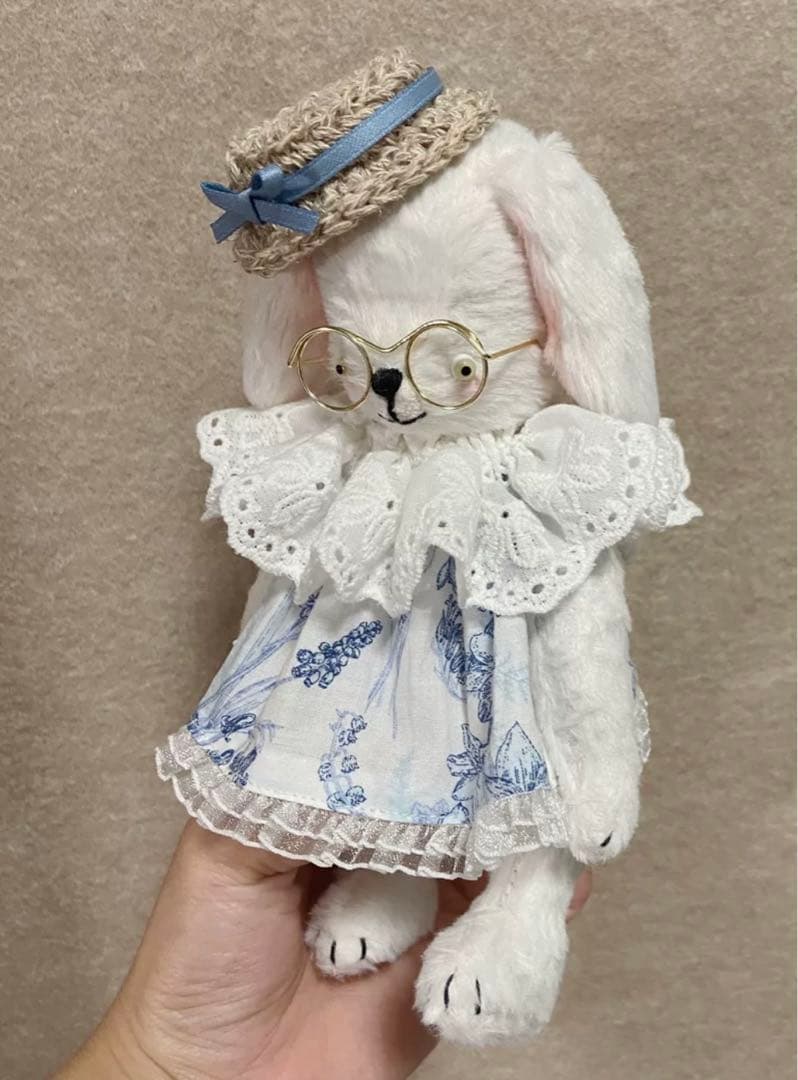 メガネうさぎさん ぬいぐるみ 海外作家様 ハンドメイド 兎 アーティストベア
