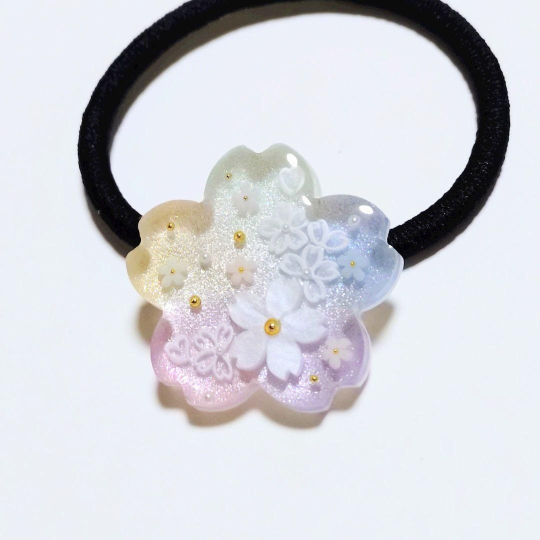 No.534　レジン ヘアゴム キーホルダー ピンバッジ 桜さくら