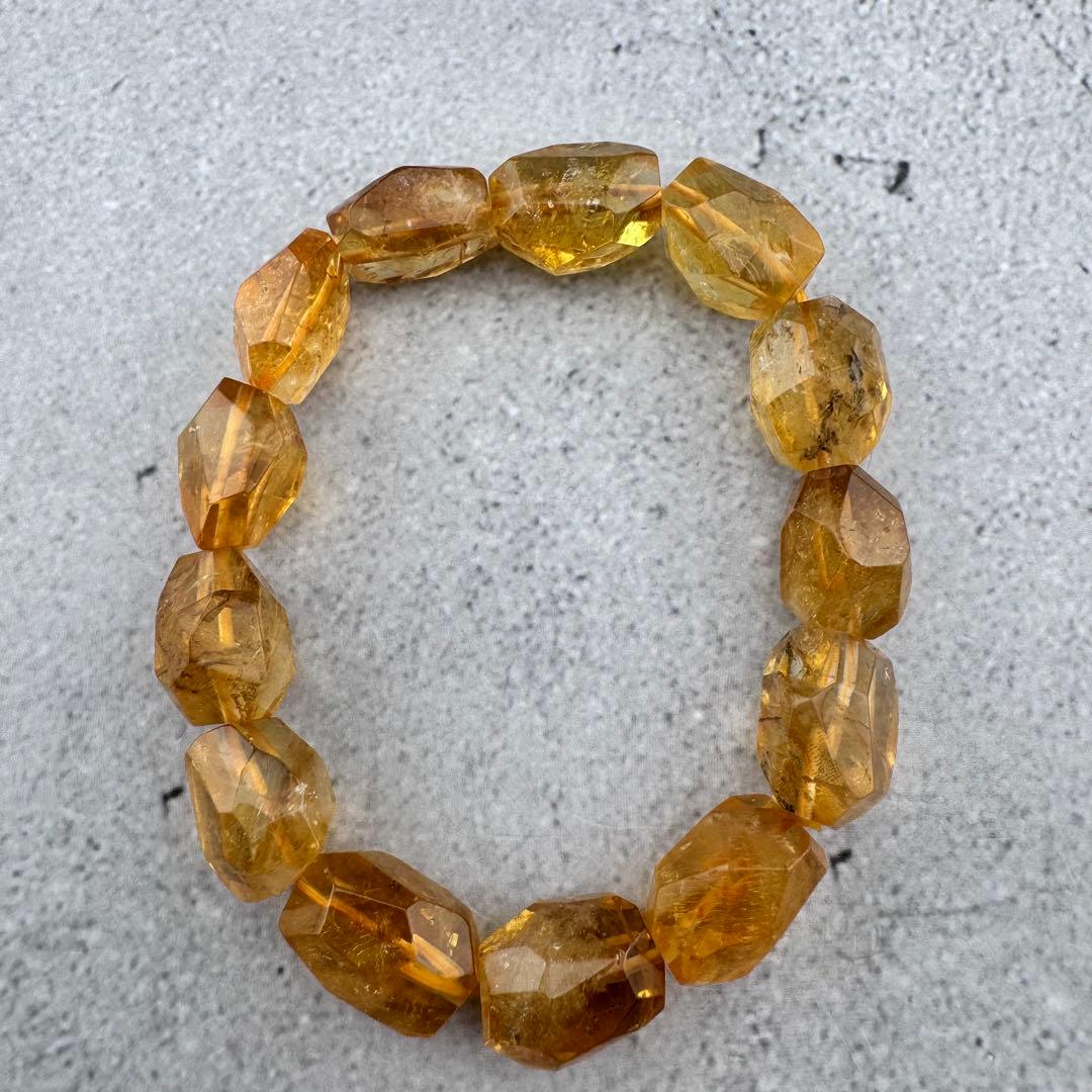 B-18天然シトリン 多面カット ブレスレット ゴールドイエロー 天然石