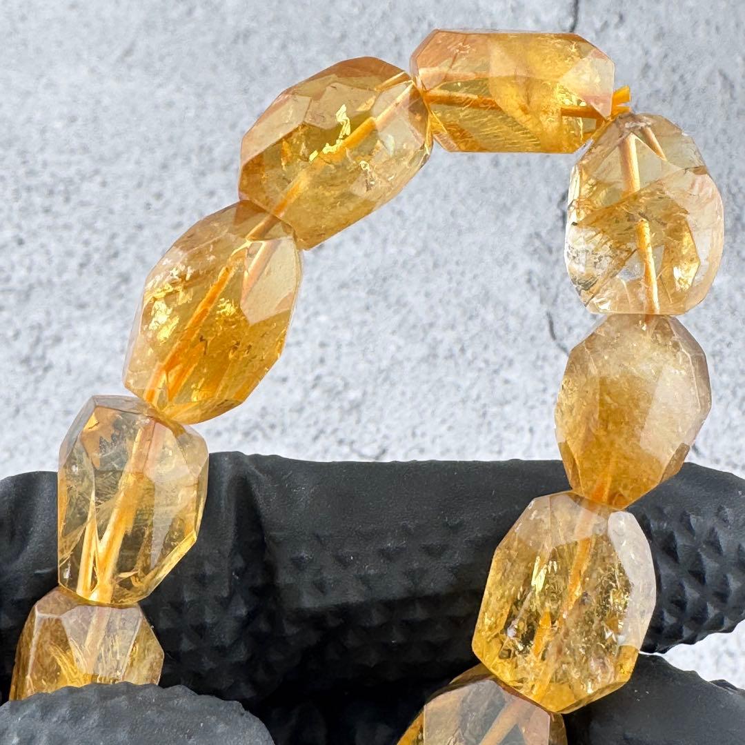 B-18天然シトリン 多面カット ブレスレット ゴールドイエロー 天然石