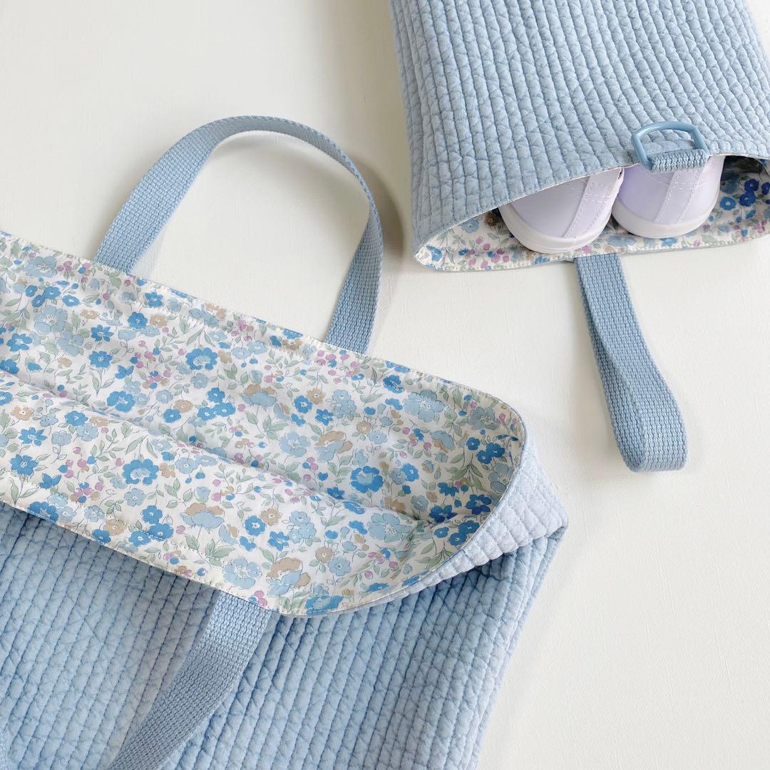 ヌビ　入園入学4点セット　リバティ調　レッスンバッグ　シューズ入れ　コップ　巾着