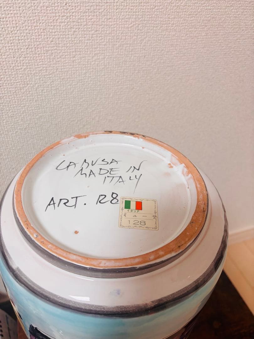 手描き絵付け 大型花瓶 陶器 花器 高さ34cm アートピース 箱付き 未使用