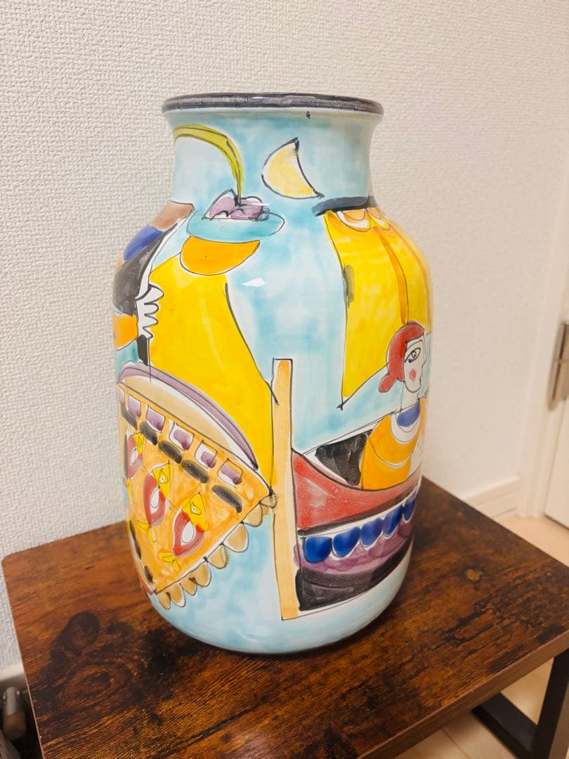 手描き絵付け 大型花瓶 陶器 花器 高さ34cm アートピース 箱付き 未使用