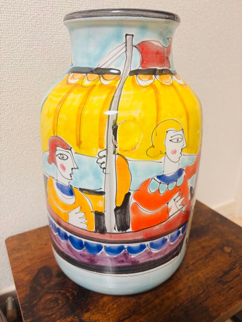 手描き絵付け 大型花瓶 陶器 花器 高さ34cm アートピース 箱付き 未使用