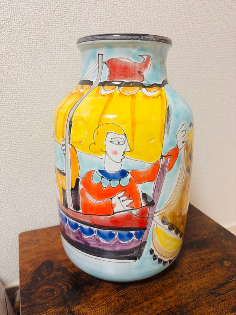 手描き絵付け 大型花瓶 陶器 花器 高さ34cm アートピース 箱付き 未使用