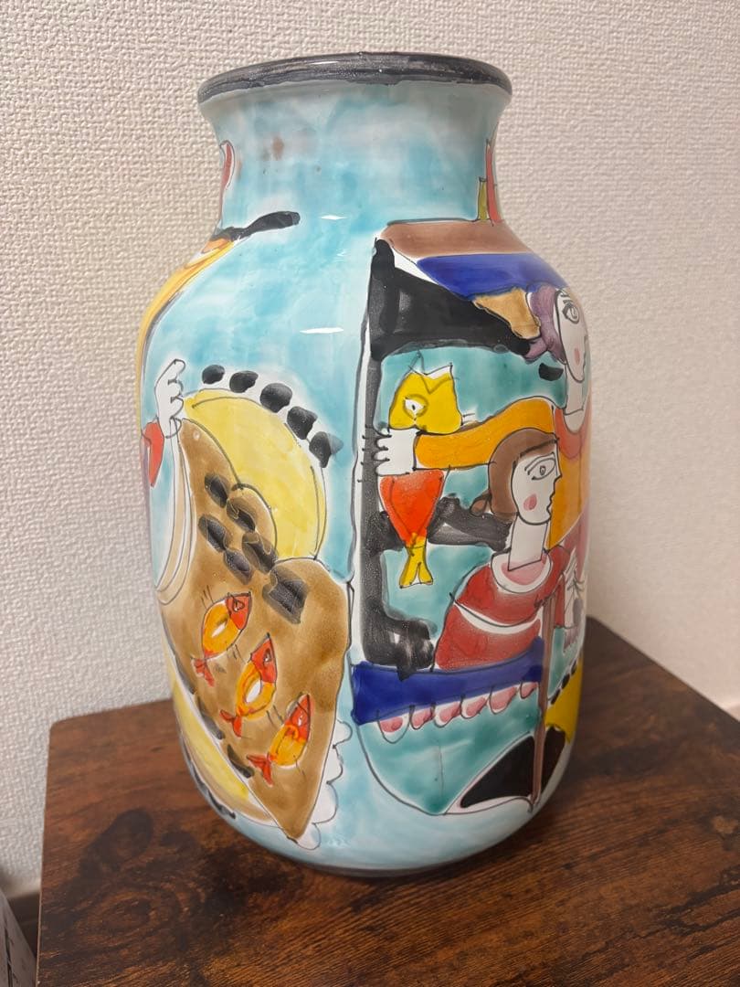 手描き絵付け 大型花瓶 陶器 花器 高さ34cm アートピース 箱付き 未使用