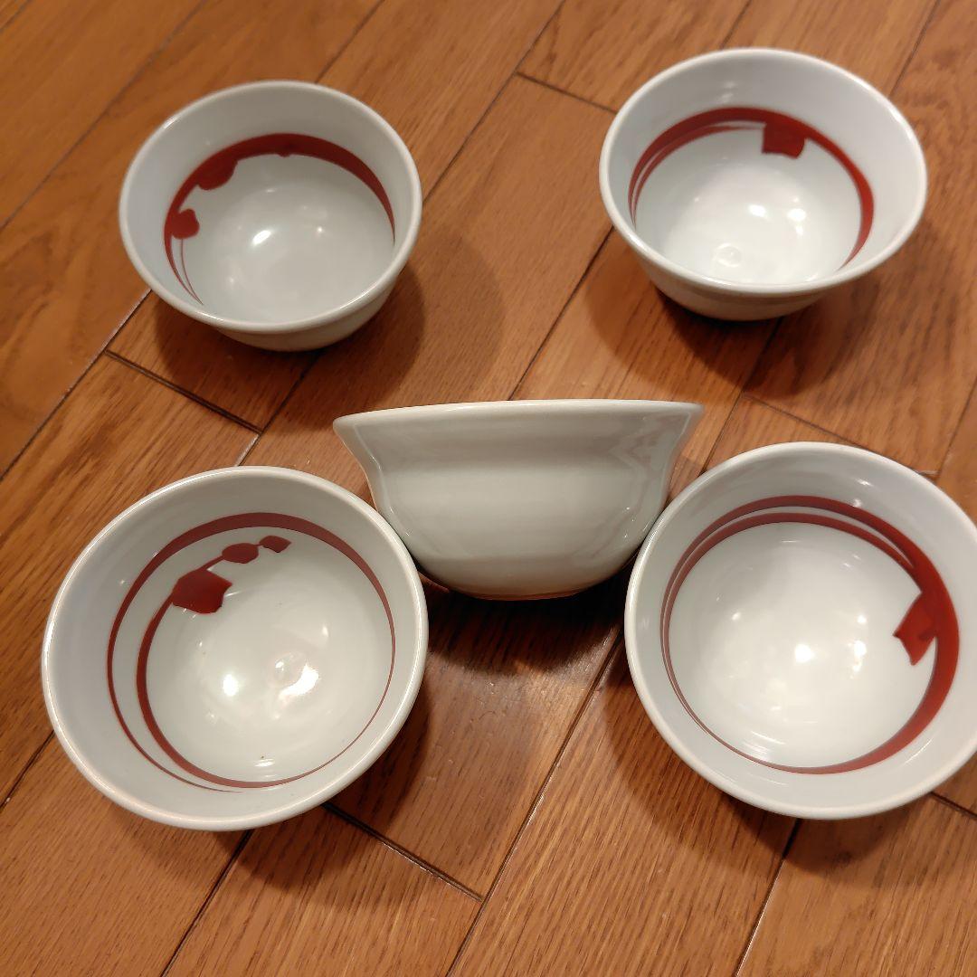 九谷焼　赤地健　白と赤の陶器　小鉢　ボウル　5個セット