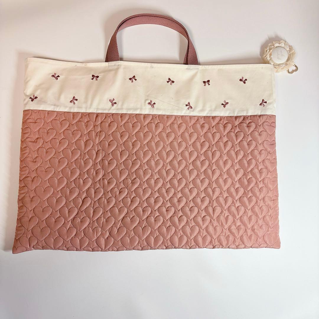 peach♡様　レッスンバッグ　上履き袋　体操着袋　ハート　キルト　ヌビ