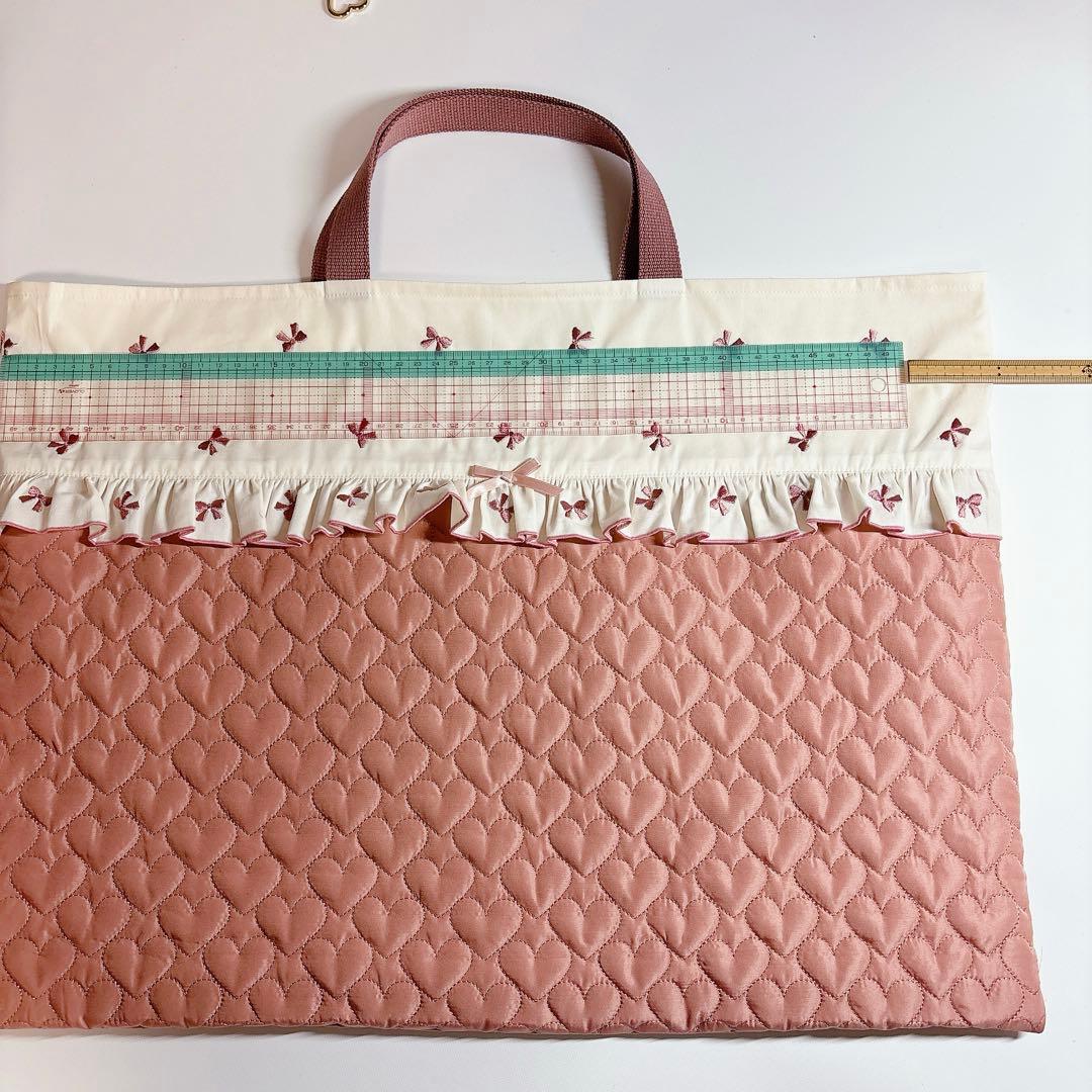 peach♡様　レッスンバッグ　上履き袋　体操着袋　ハート　キルト　ヌビ