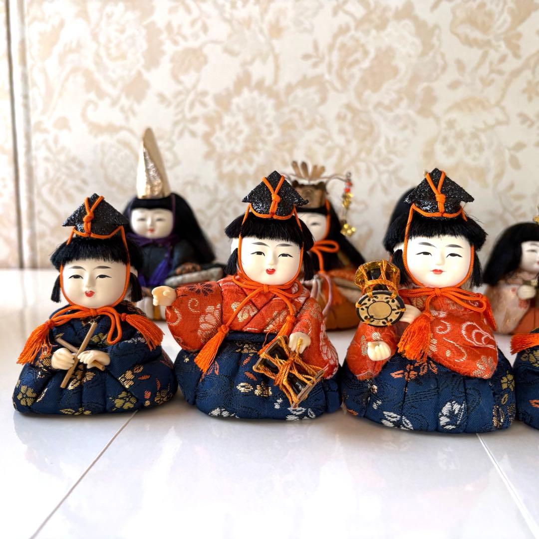 木目込み雛人形15人揃い／昭和42年頃購入／箱付／小道具有／コンパクト／真多呂風