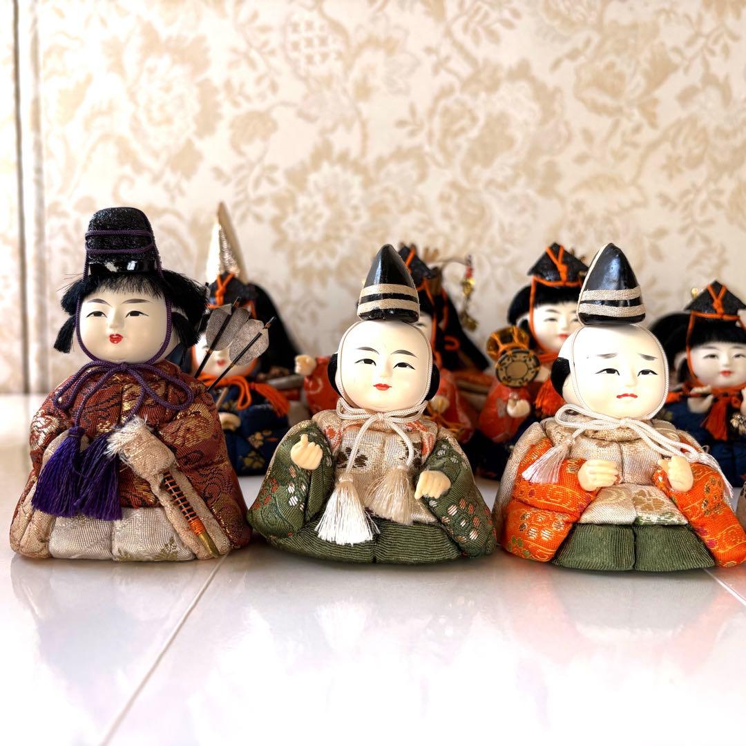木目込み雛人形15人揃い／昭和42年頃購入／箱付／小道具有／コンパクト／真多呂風