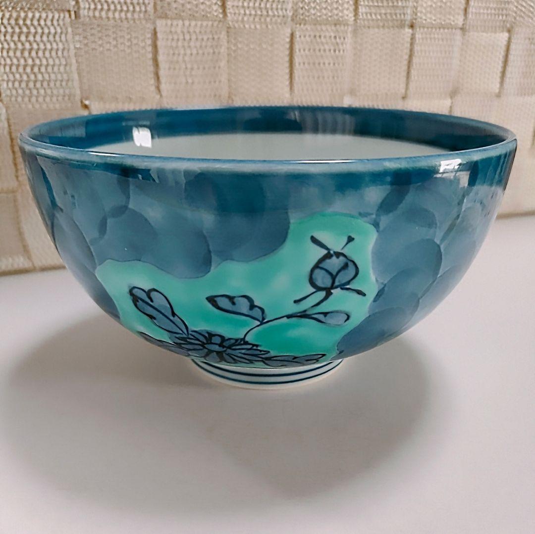 ○5074#0826　有田焼源右衛門窯/青彩菊絵 飯碗 ご飯茶碗　1028