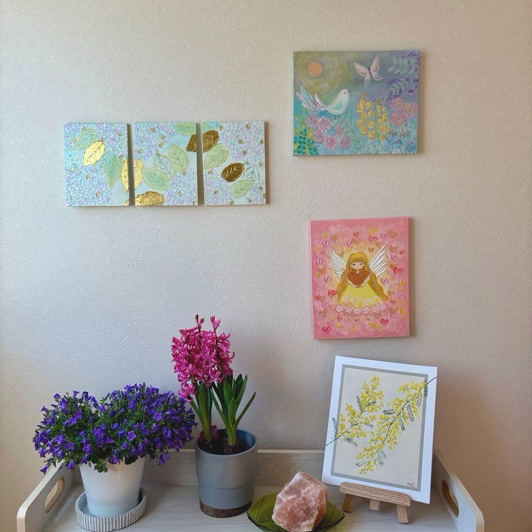 爽やかな風に揺れる紫陽花 テクスチャーアート 3枚セット 原画ゴールドリーフ