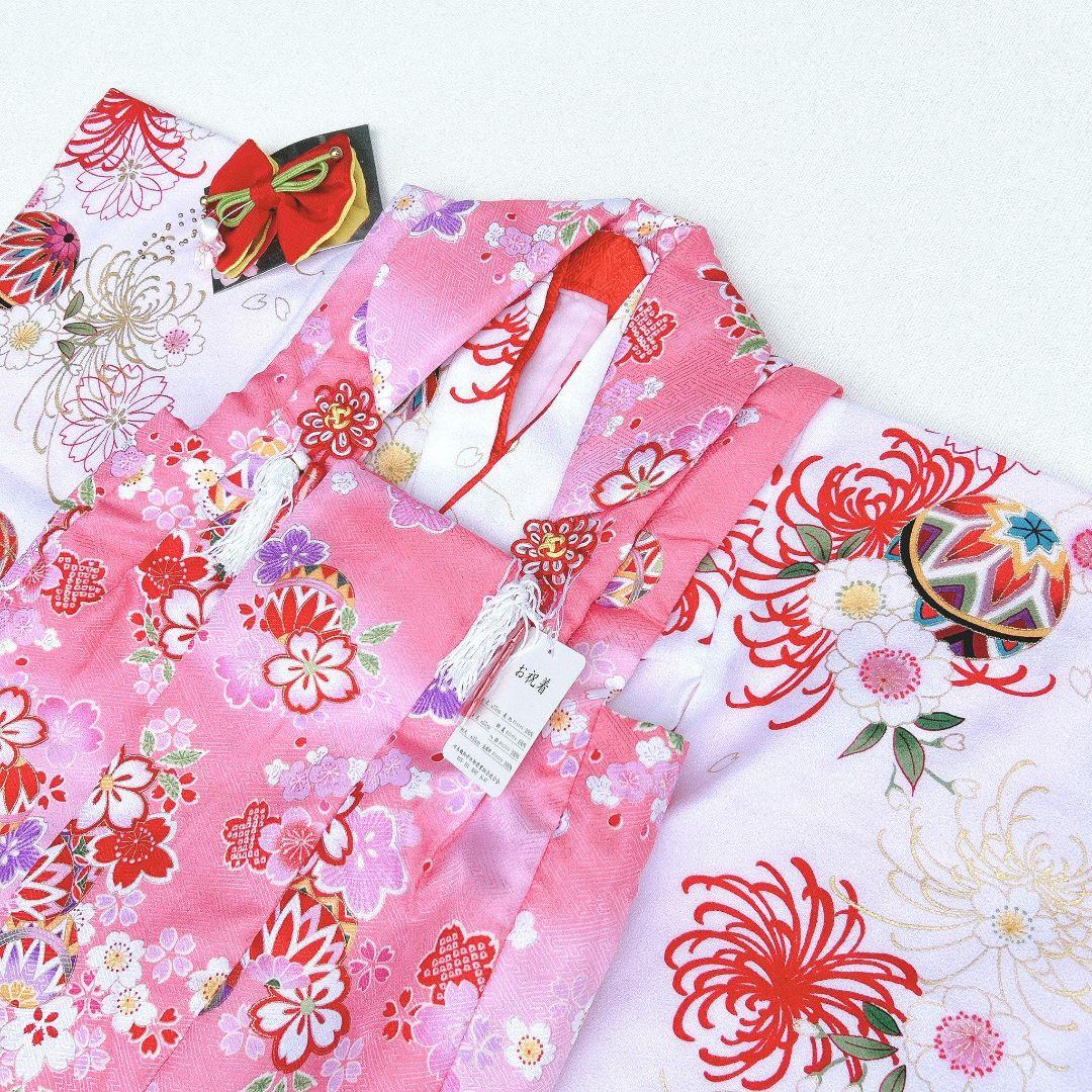 フルセット新品未使用　箱入り　七五三3歳　被布＆長着＆長襦袢＆小物　ピンク白