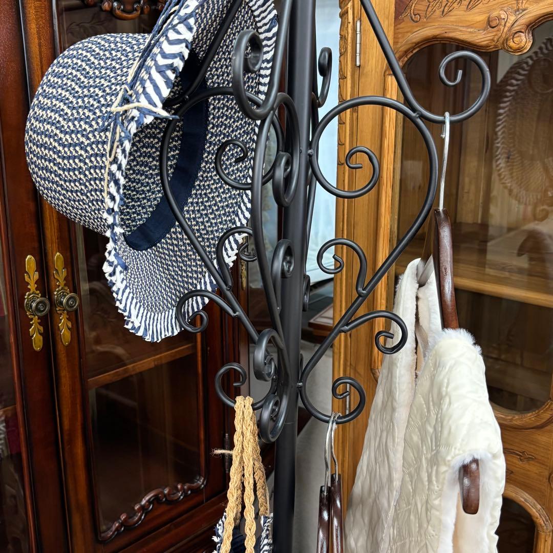 コートハンガー 黒 アイアン製 ハンガースタンド 簡単組立式