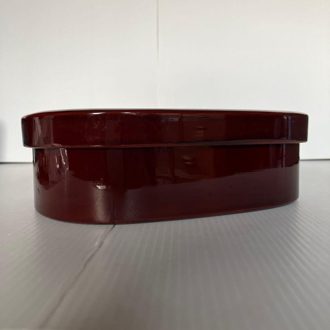 D-5 【味わい深い】漆器 小物入れ 溜塗り オーバル型 弁当箱 箱付き伝統工芸