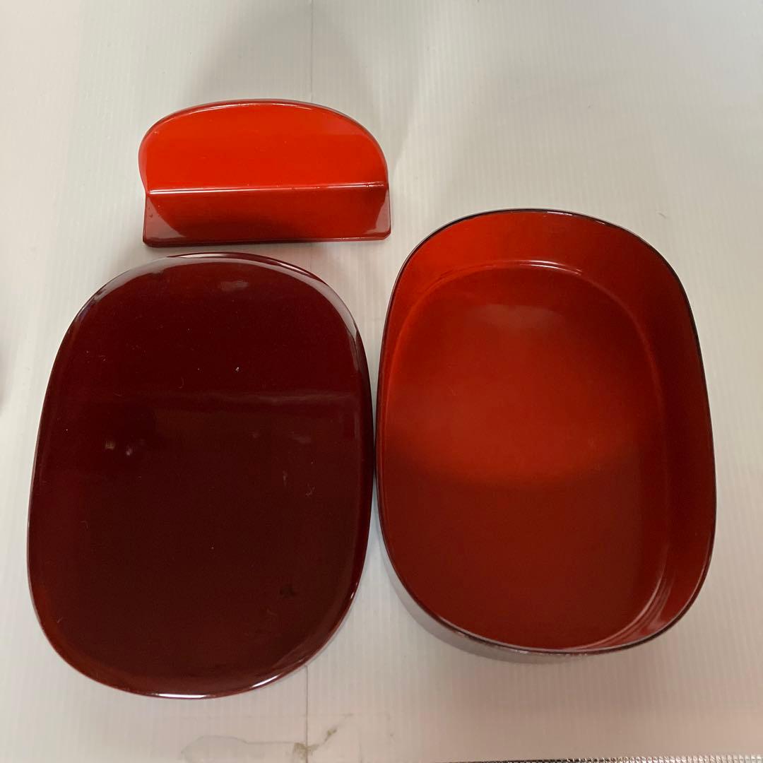 D-5 【味わい深い】漆器 小物入れ 溜塗り オーバル型 弁当箱 箱付き伝統工芸
