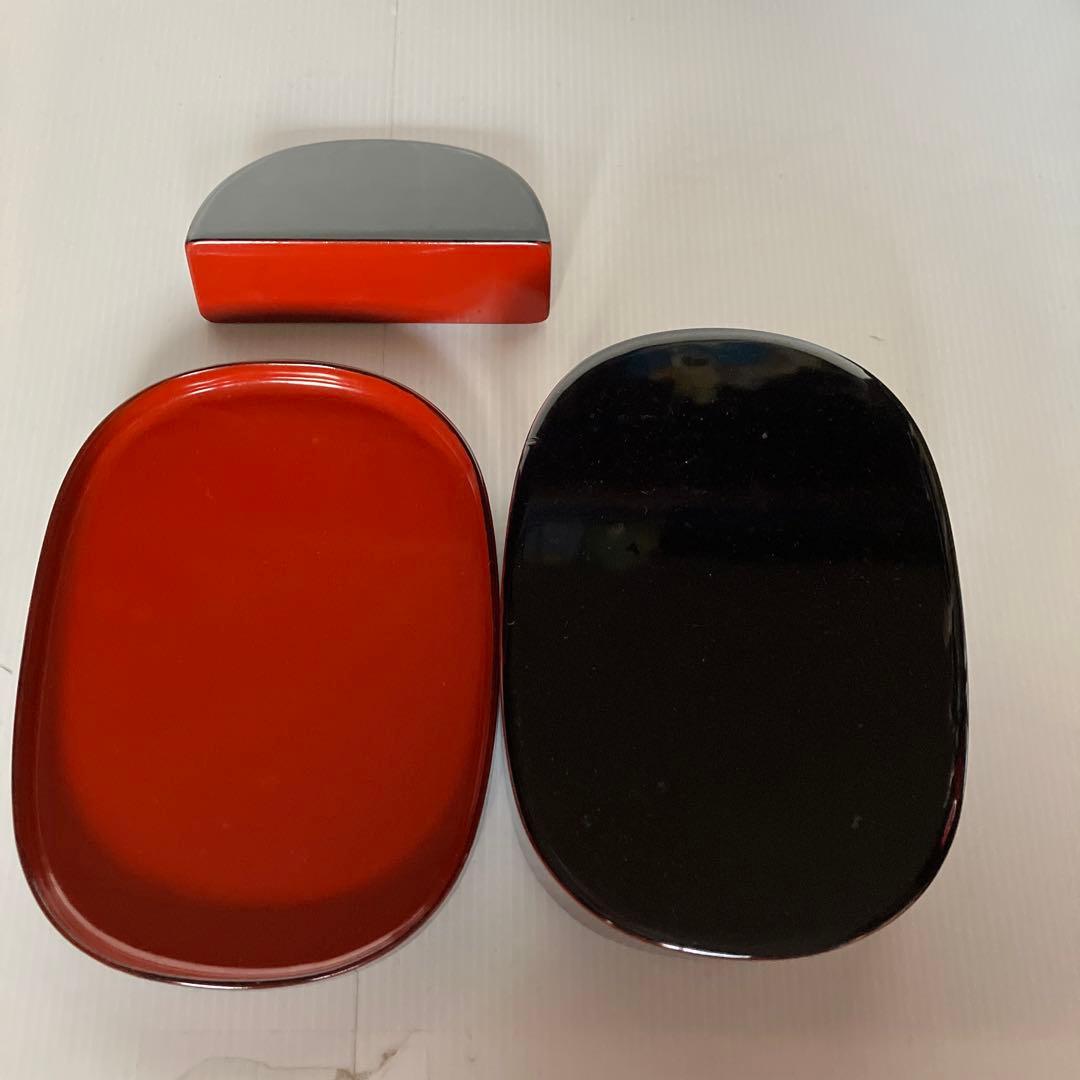 D-5 【味わい深い】漆器 小物入れ 溜塗り オーバル型 弁当箱 箱付き伝統工芸