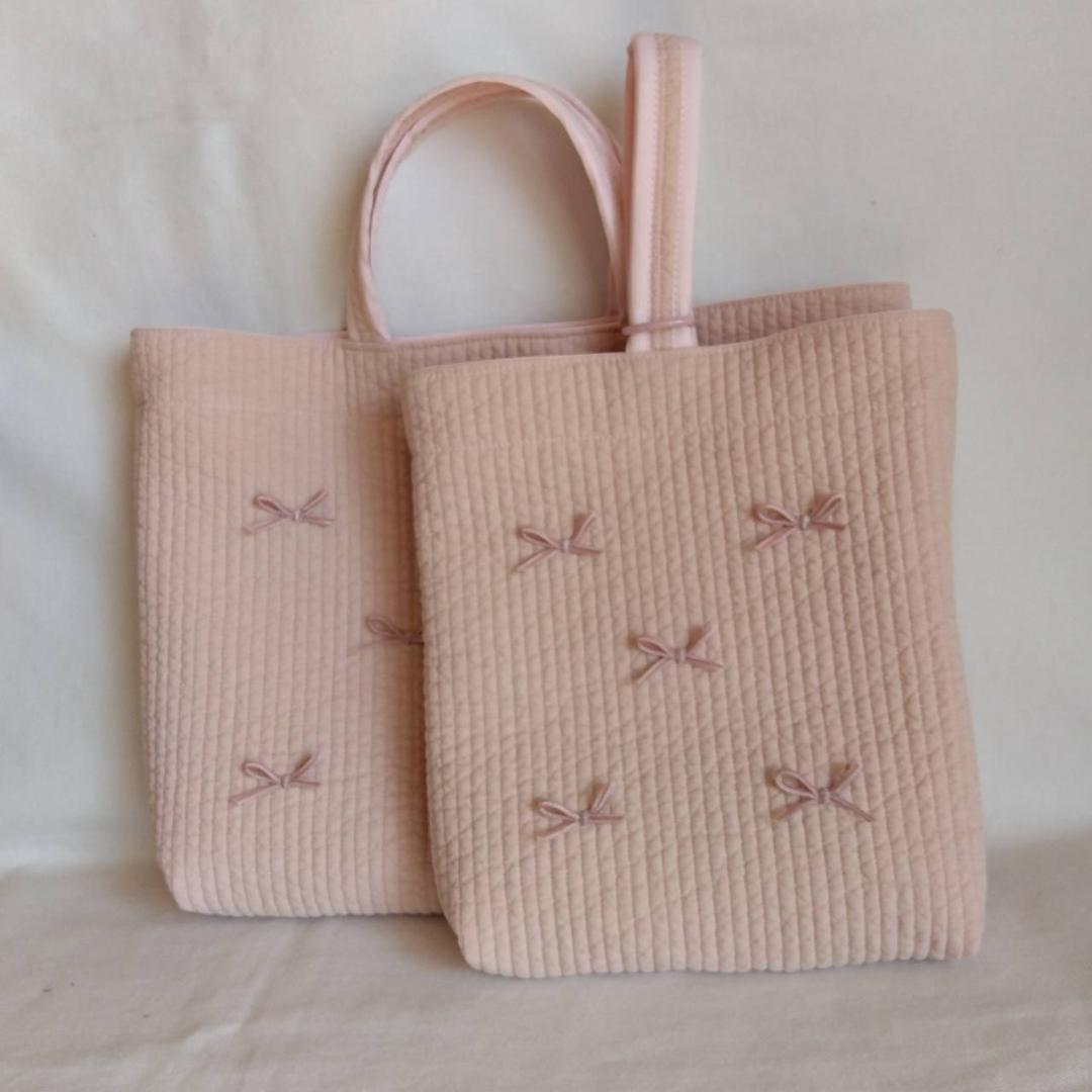 ☆レッスンバッグ 上履き入れ 2点セット☆ グレー×ダークグレー♡ ヌビバッグ