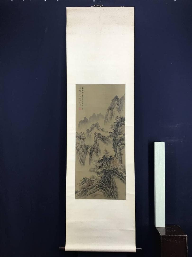 張丹/秋山瀑流図/山水図/山水画賛/掛軸/名家伝来/AD-716