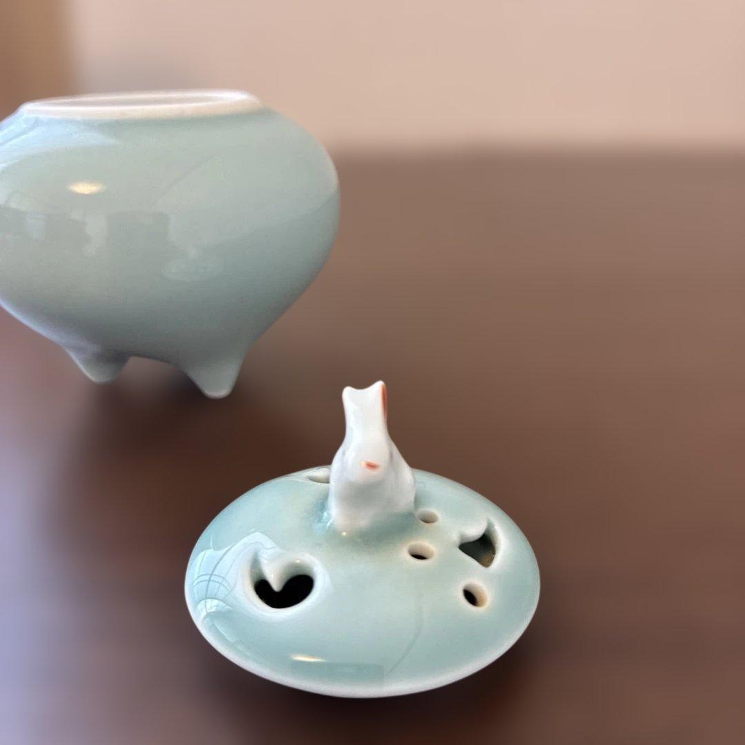 【共箱付】深川製磁 青磁 うさぎ 香炉