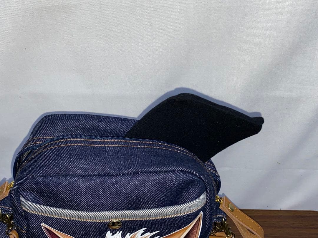 ハンドメイド☆岡山デニム♪ステンシル☆黒ネコ♪悪ネコ☆ショルダーバッグ