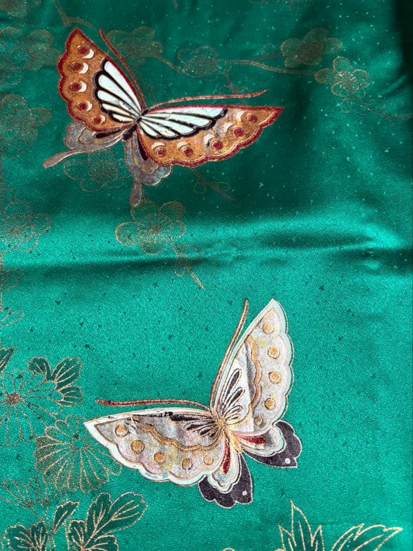 七五三 着物セット 蝶の刺繍付き　緑　7歳　女の子