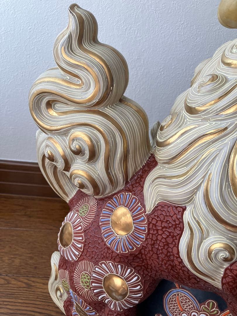 九谷焼 獅子 玉乗り　置物　厄除け　魔除け　特大　約40cm