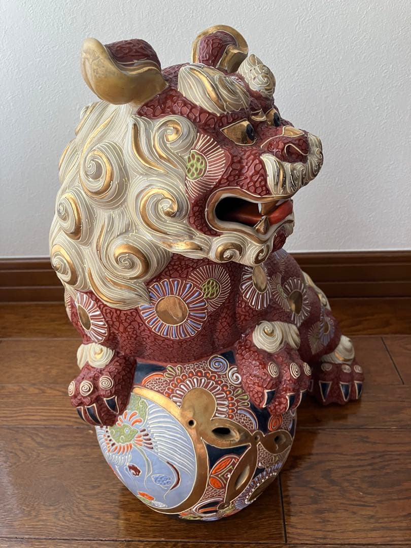 九谷焼 獅子 玉乗り　置物　厄除け　魔除け　特大　約40cm
