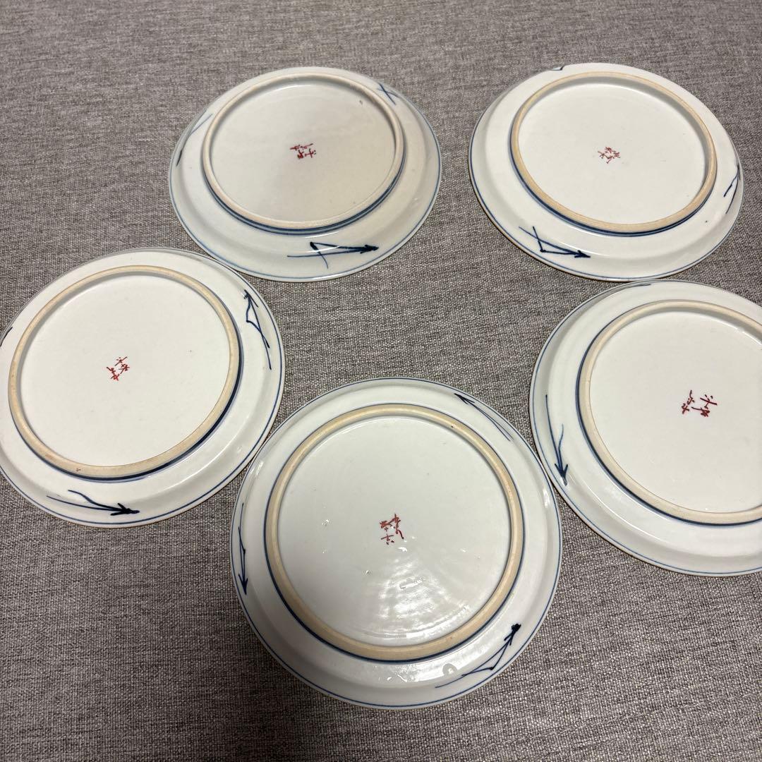 【松竹梅 九谷焼 浅倉五十吉 小皿5枚揃 共箱付】