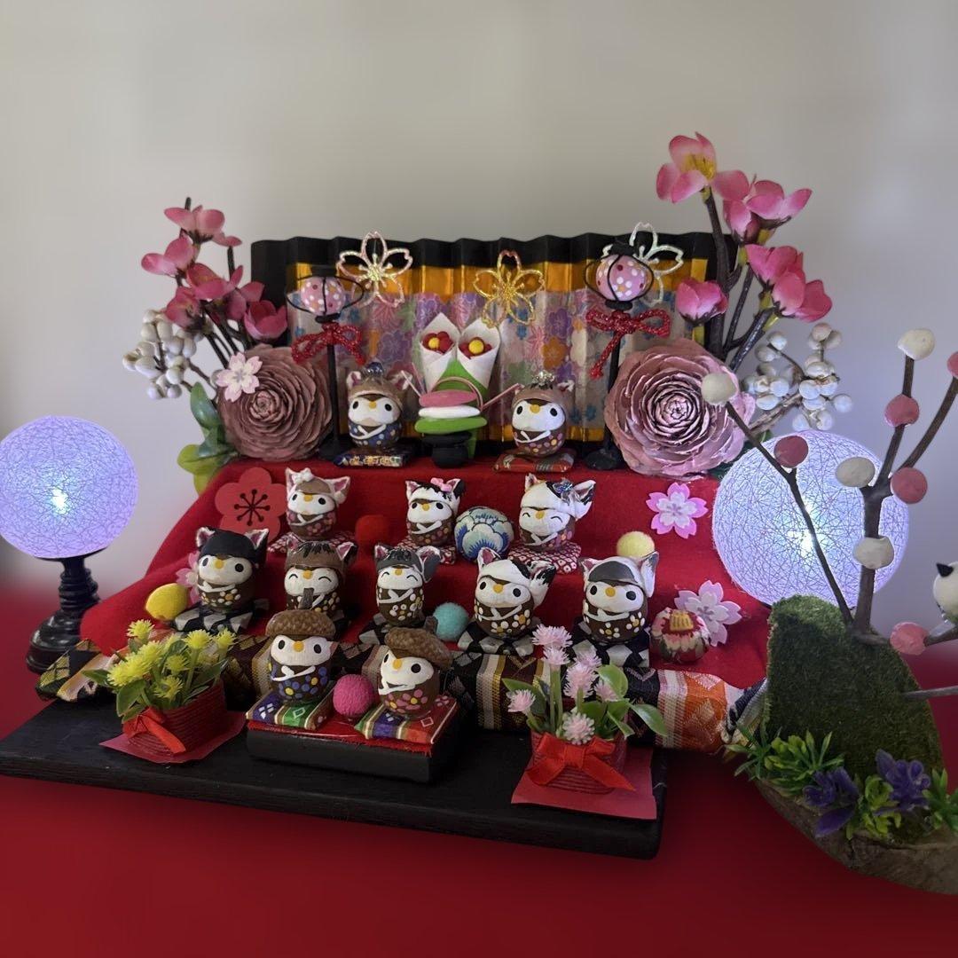 どんぐりアート♡ねこ帽子お雛様オブジェ＆春のオブジェ2品♡