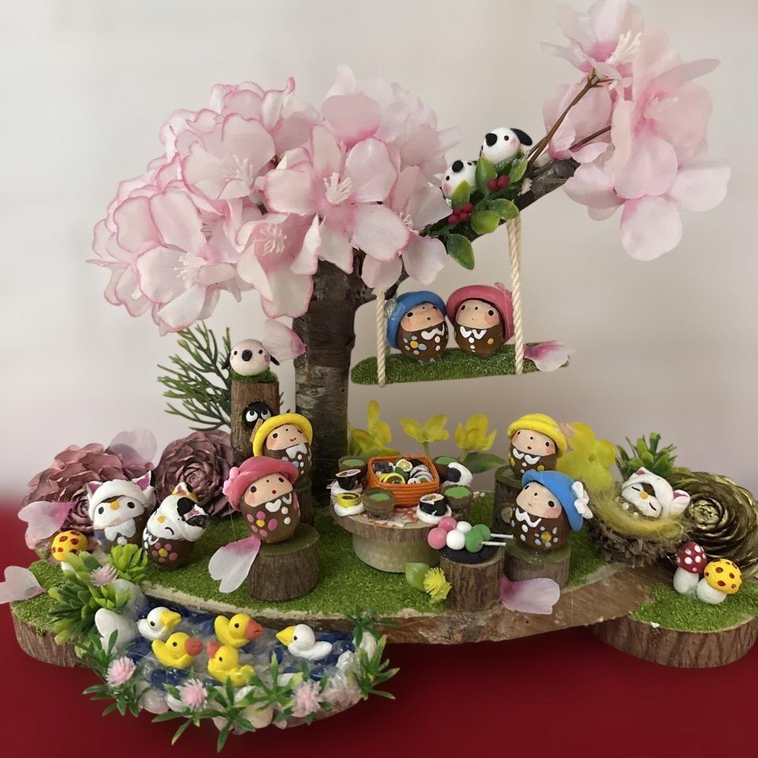 どんぐりアート♡ねこ帽子お雛様オブジェ＆春のオブジェ2品♡