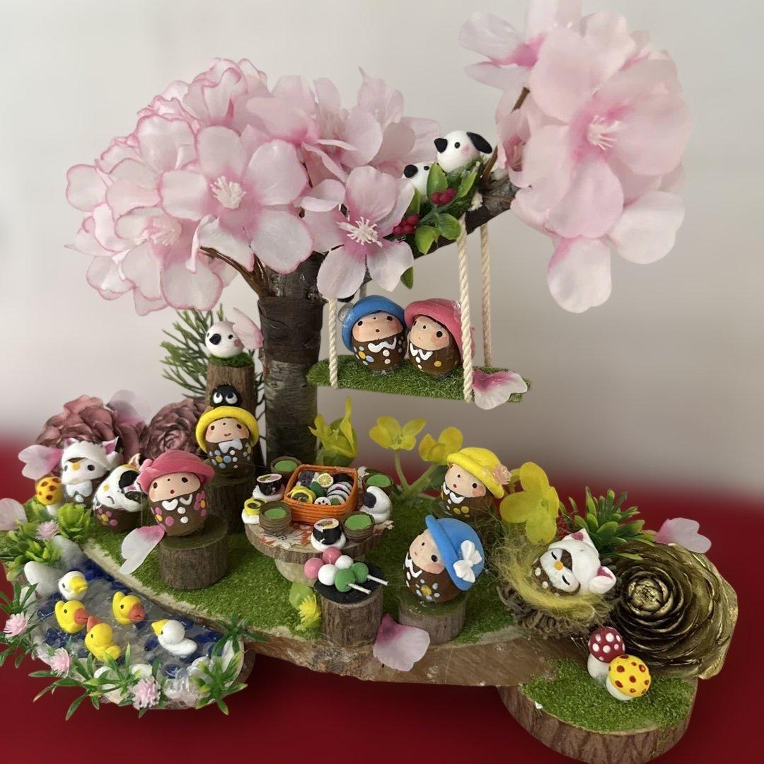 どんぐりアート♡ねこ帽子お雛様オブジェ＆春のオブジェ2品♡