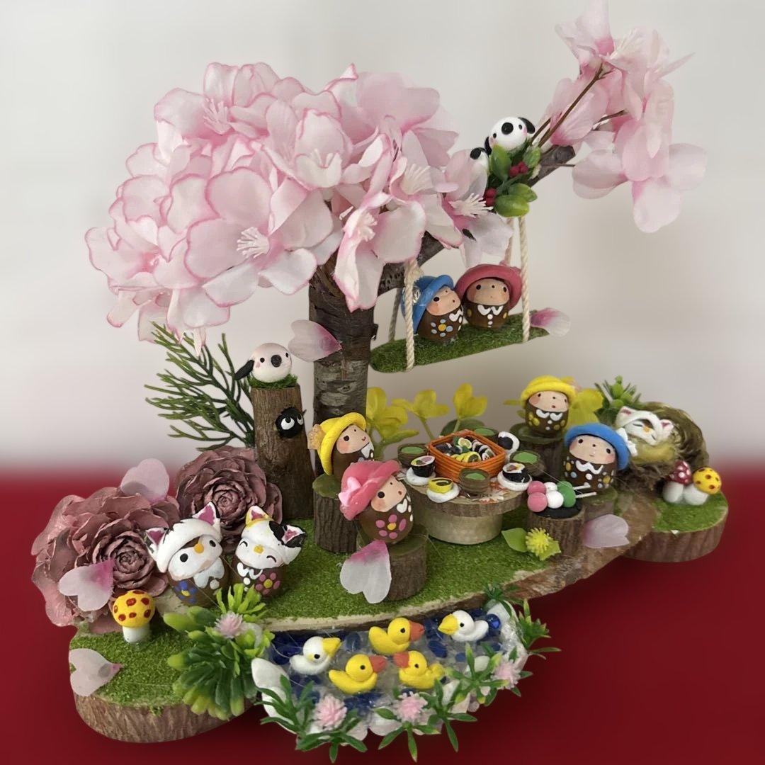 どんぐりアート♡ねこ帽子お雛様オブジェ＆春のオブジェ2品♡