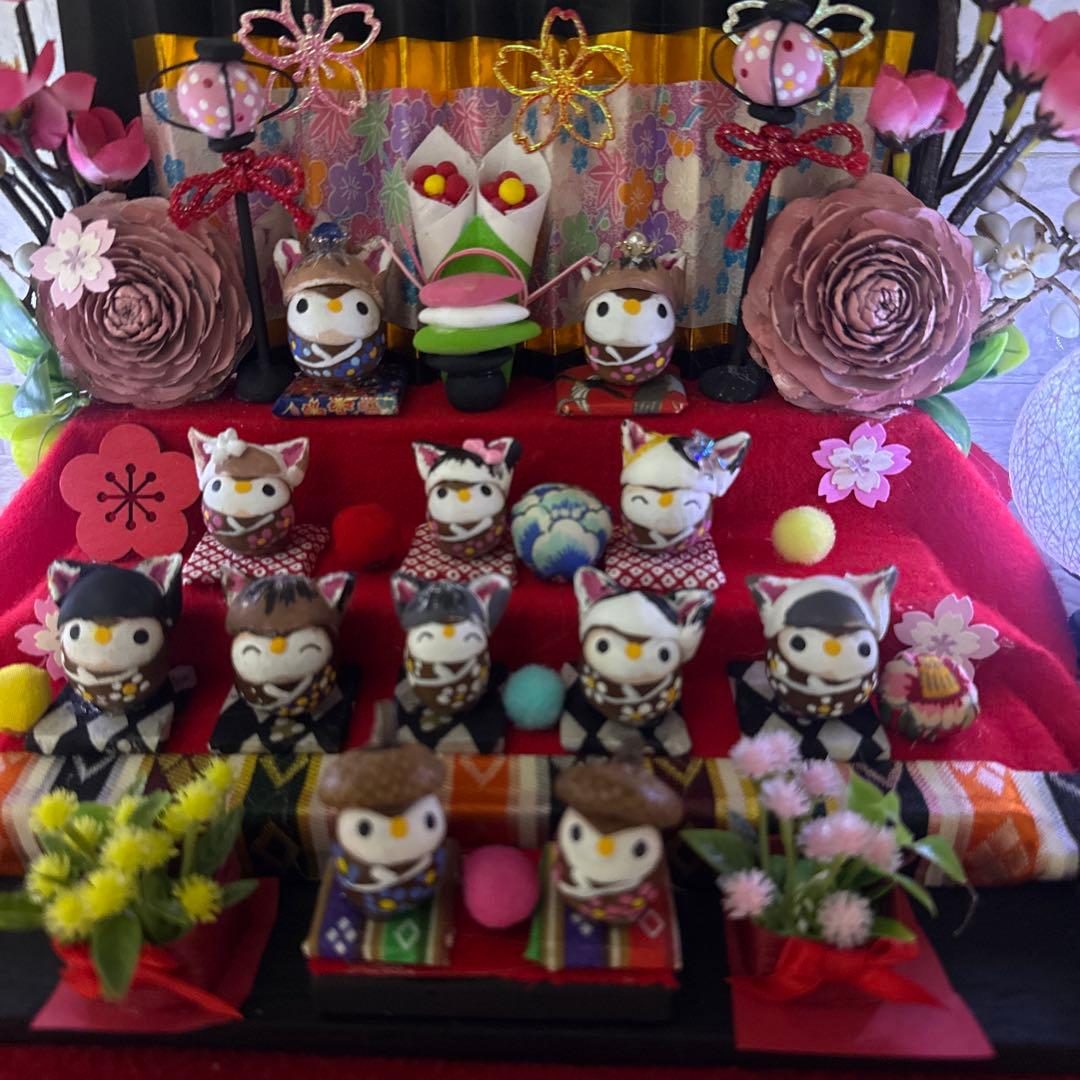 どんぐりアート♡ねこ帽子お雛様オブジェ＆春のオブジェ2品♡