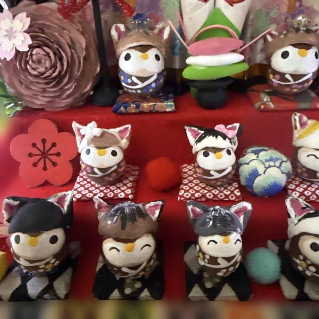 どんぐりアート♡ねこ帽子お雛様オブジェ＆春のオブジェ2品♡