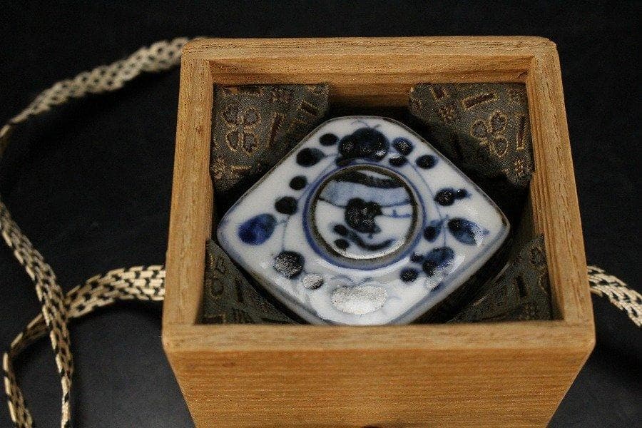 中国美術 青花 橋上人物紋 香合 蓋物 茶道具伝来