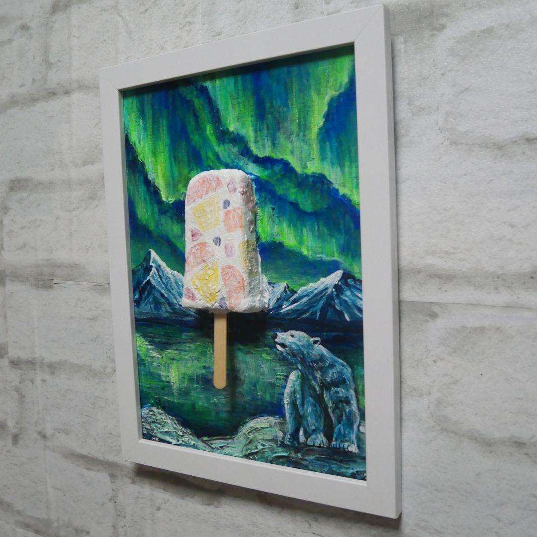 油絵 油彩 油彩画 絵 絵画【解けない白くまアイスキャンディー】