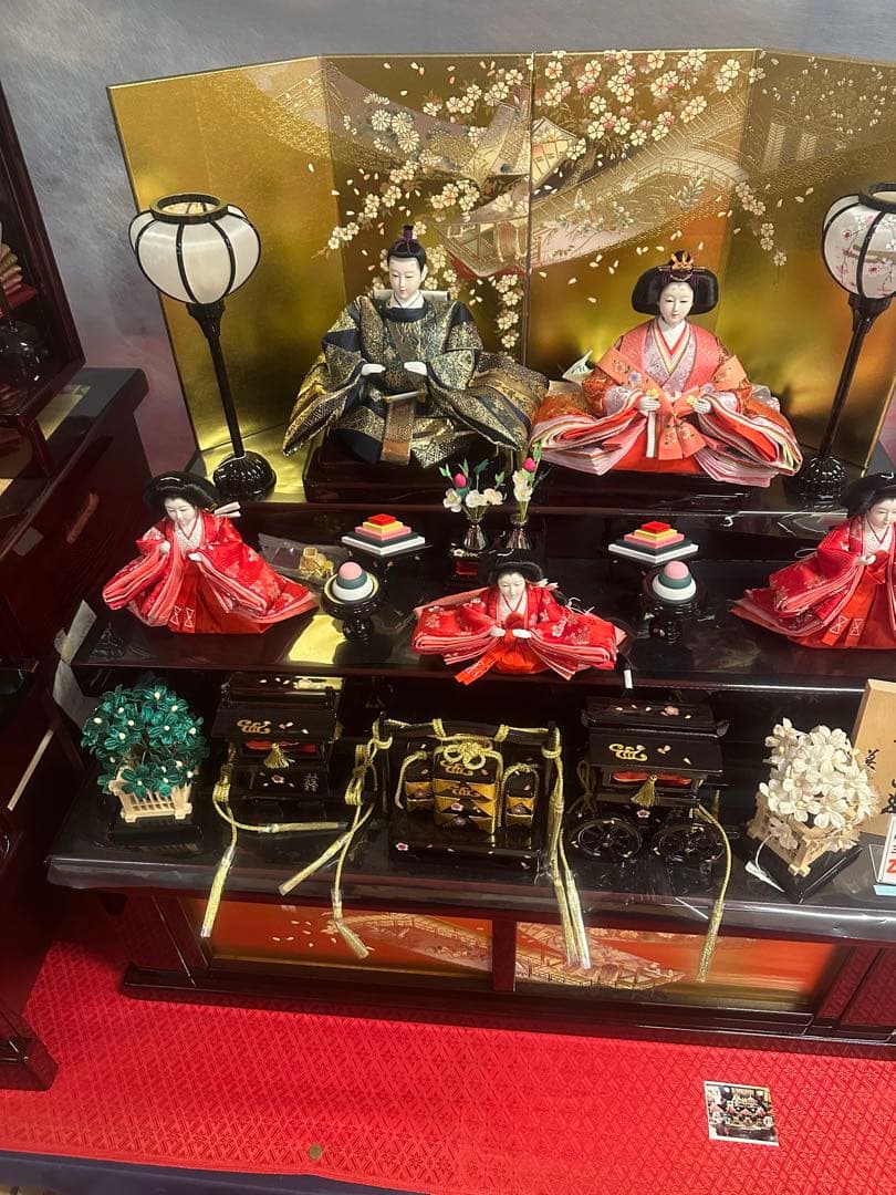 高級 三段飾り 雛人形セット 本仕立て衣装 金屏風付き 新品未使用 展示品