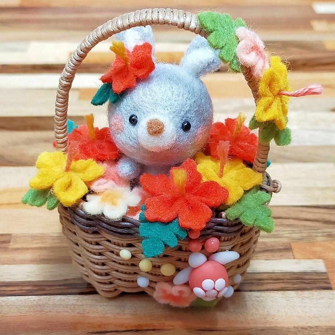 ✿お値下げ中✿羊毛フェルト✿うさぎちゃん✿フェルトフラワー✿ハイビスカス✿かめ✿