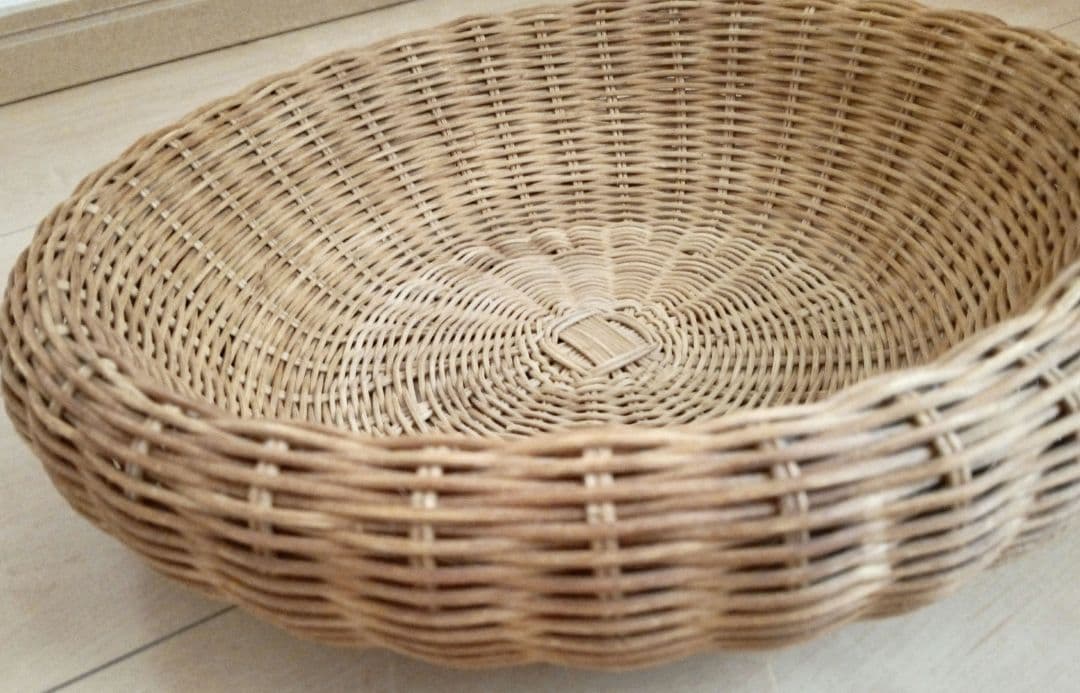 美品 天然素材 藤製 かご 浅型バスケット 北欧 インテリア