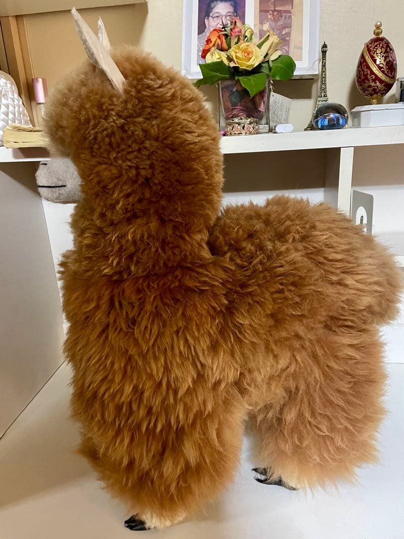 アルパカ ぬいぐるみ アルパカ原毛 ペルー製 60cm ふわふわの毛並みが